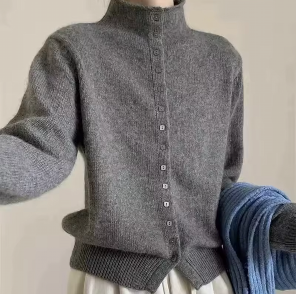 Women Stand Collar Button Down Knit Cardigan Sweater Korean Style Casual Knitwear Solid Color Soft Knitted Top for Autumn Winter