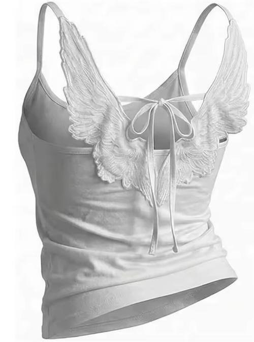 Angel Wings Vest 3D Embossed Wings Embroidery Spaghetti Strap Vest Y2K Women Gothic Fashion Summer Sexy Slim Backless Short Top