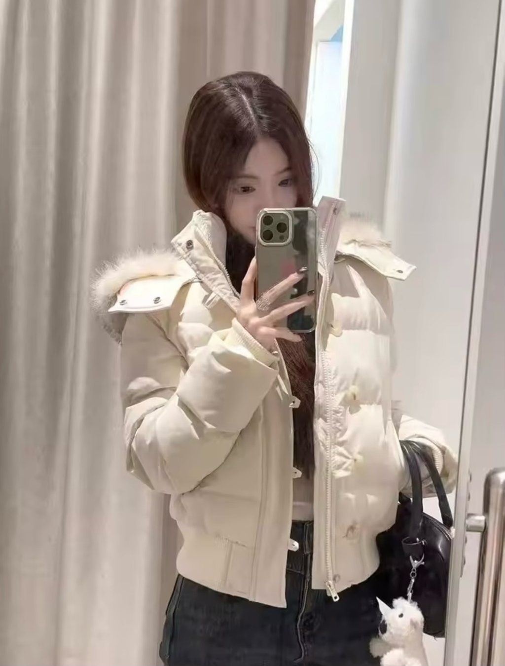 American Retro Fur Collar Warm Solid Color Women Hooded Cotton Coat Ins Winter Loose Casual Slim Cotton Coat Jackets