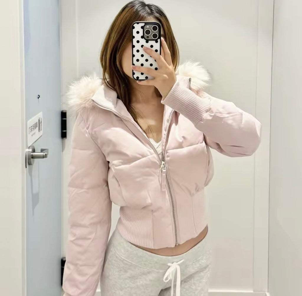 Fashion Women's Cotton Jacket Fur Collar Zipper Slim Waist Pocket Warm Thicken Coat Autumn Winter Hooded Jacket Lady Outwears