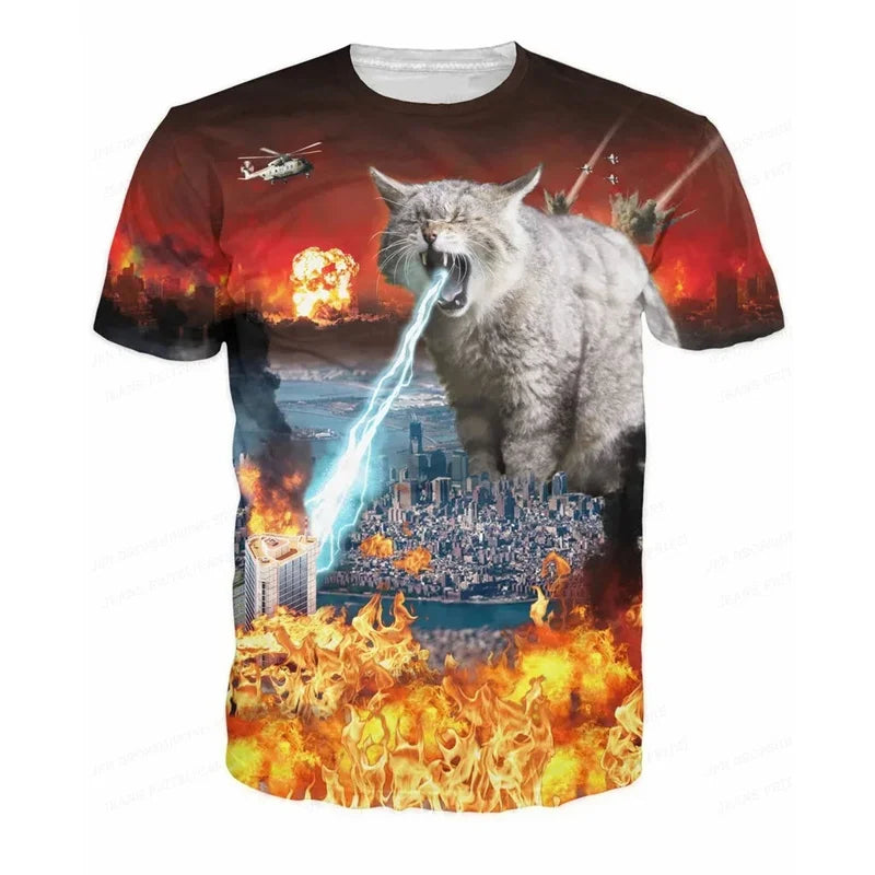 T-shirt chat drôle imprimé en 3D pour hommes,