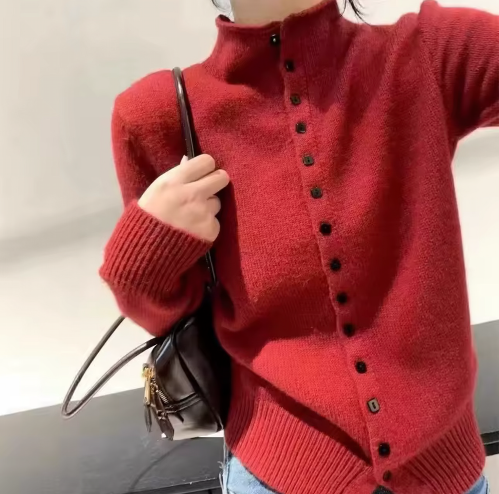 Women Stand Collar Button Down Knit Cardigan Sweater Korean Style Casual Knitwear Solid Color Soft Knitted Top for Autumn Winter