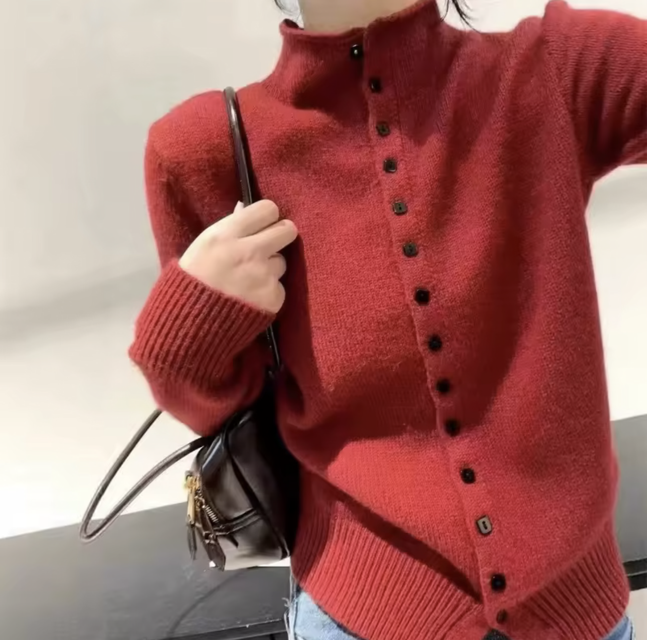 Women Stand Collar Button Down Knit Cardigan Sweater Korean Style Casual Knitwear Solid Color Soft Knitted Top for Autumn Winter