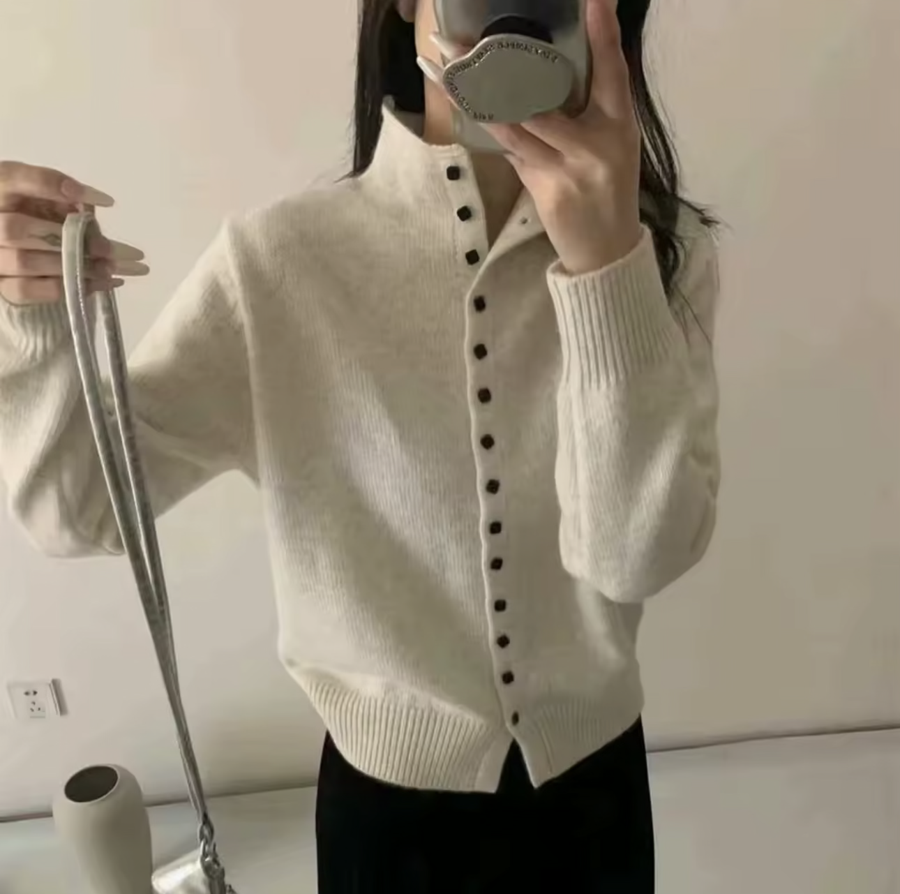 Women Stand Collar Button Down Knit Cardigan Sweater Korean Style Casual Knitwear Solid Color Soft Knitted Top for Autumn Winter