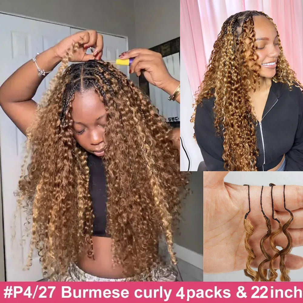 Highlight Miracle Knots Crochet Human Hair Extensions Burmese Curly Crochet Hair Braids Feather Human Crochet Hair For Braiding