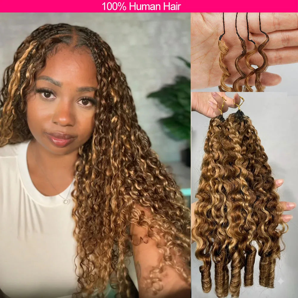 Highlight Miracle Knots Crochet Human Hair Extensions Burmese Curly Crochet Hair Braids Feather Human Crochet Hair For Braiding