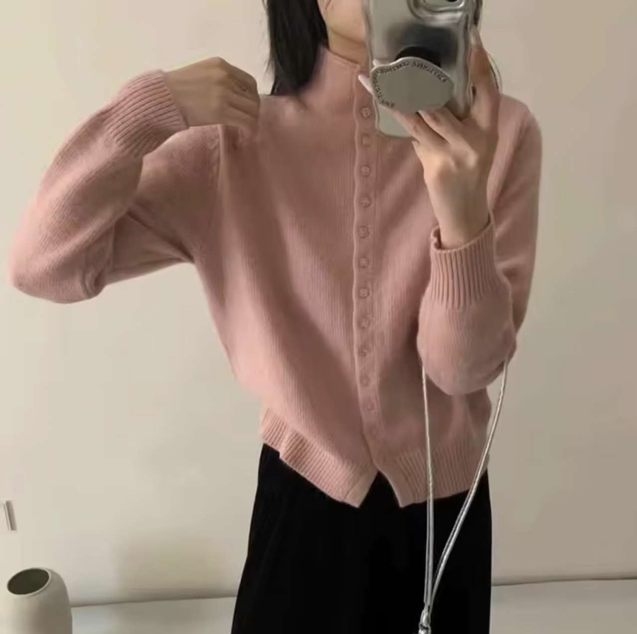Women Stand Collar Button Down Knit Cardigan Sweater Korean Style Casual Knitwear Solid Color Soft Knitted Top for Autumn Winter