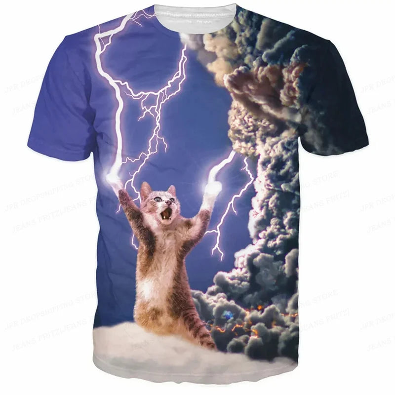 T-shirt chat drôle imprimé en 3D pour hommes,