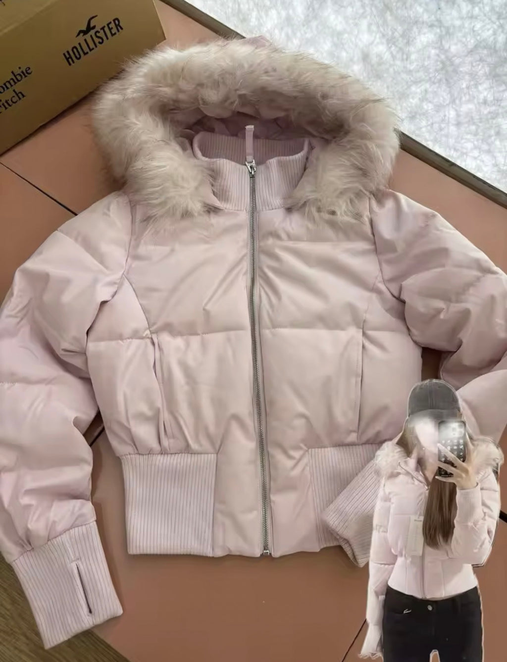 Fashion Women's Cotton Jacket Fur Collar Zipper Slim Waist Pocket Warm Thicken Coat Autumn Winter Hooded Jacket Lady Outwears