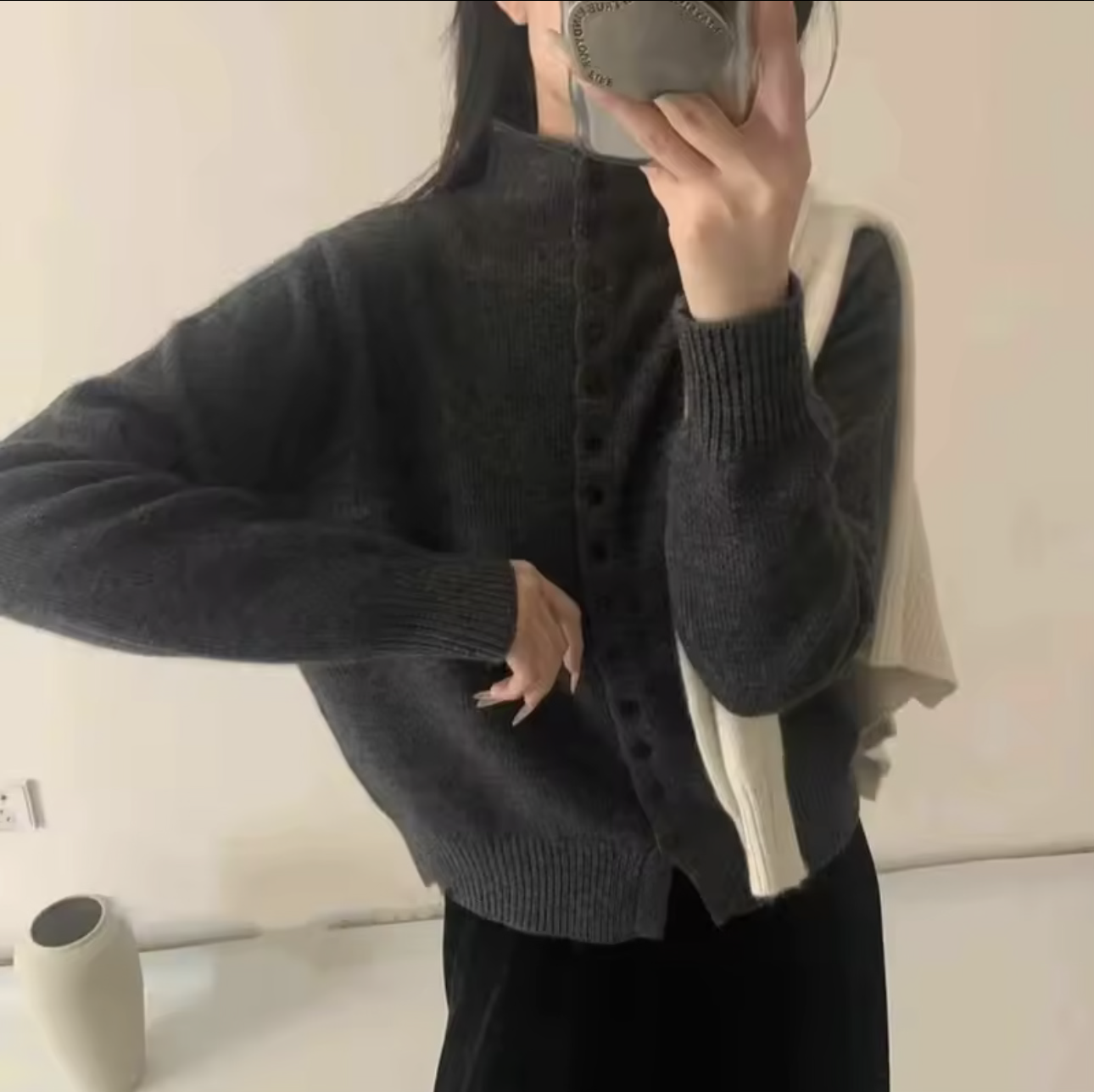 Women Stand Collar Button Down Knit Cardigan Sweater Korean Style Casual Knitwear Solid Color Soft Knitted Top for Autumn Winter