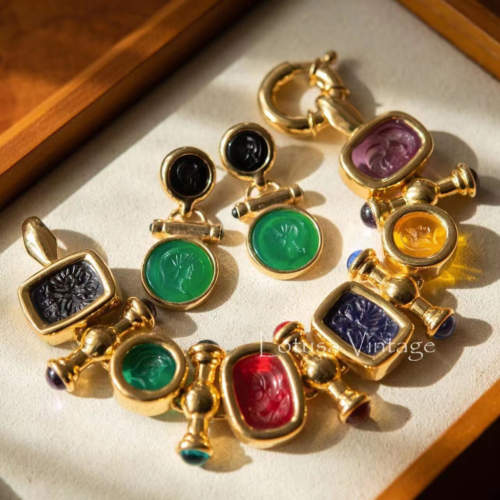 Vintage Retro Antique Jewelry Glass Cameo Enamel Gorgeous Bracelet Plated Old Craft Production Wholesale
