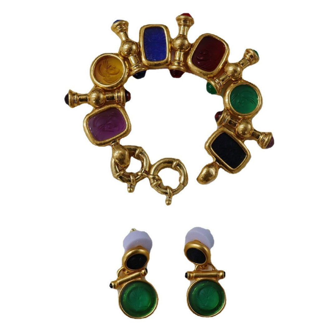 Vintage Retro Antique Jewelry Glass Cameo Enamel Gorgeous Bracelet Plated Old Craft Production Wholesale