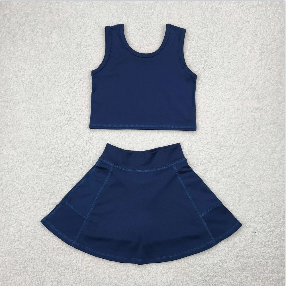 Baby Girl Clothes Kids Sets Toddler Girls Summer Athletic Acive Wear with Blue Castles Yoga Vest Top Sports Skorts Dresses