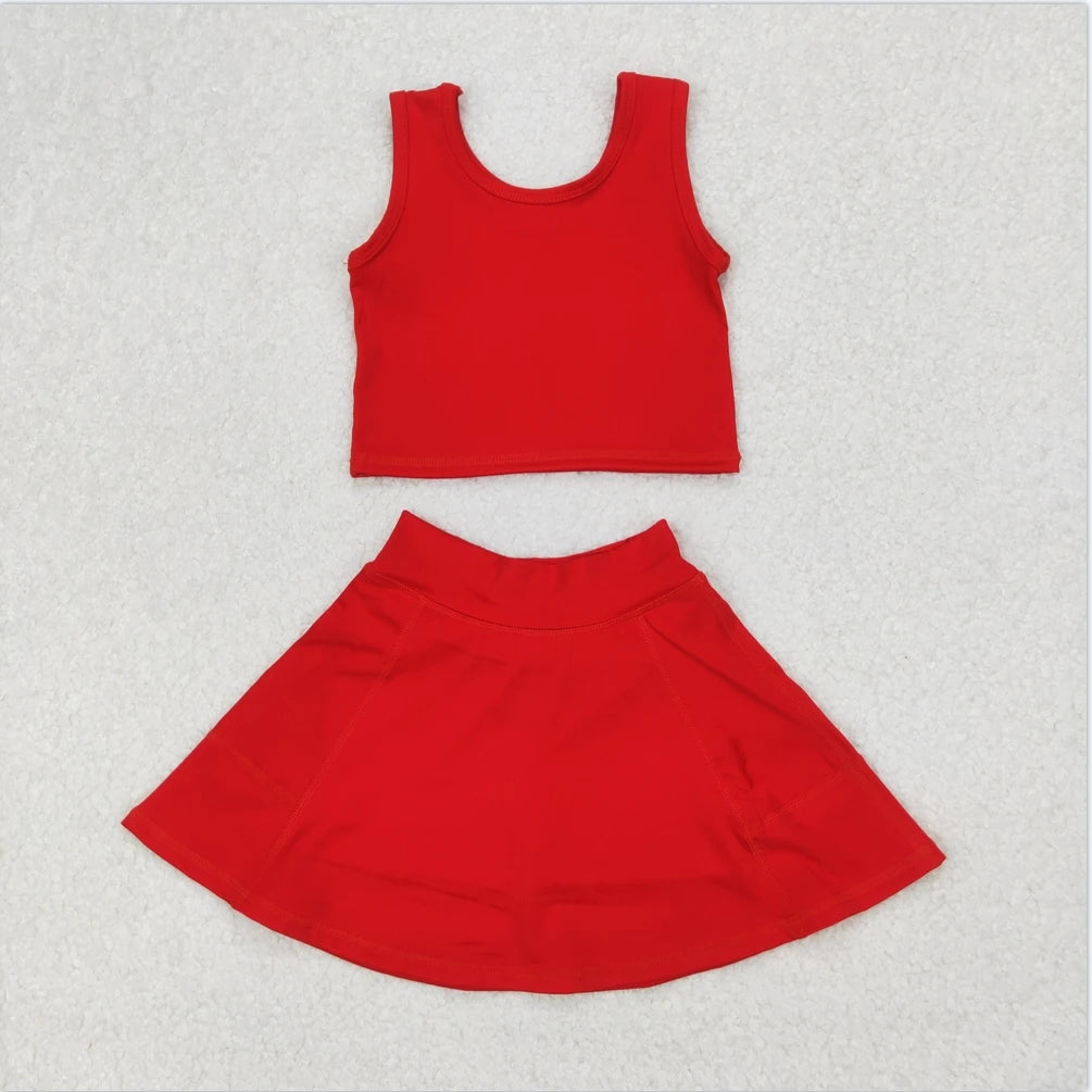 Baby Girl Clothes Kids Sets Toddler Girls Summer Athletic Acive Wear with Blue Castles Yoga Vest Top Sports Skorts Dresses