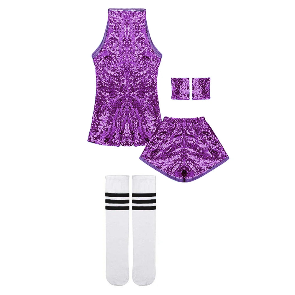 LOlanta 5-12 Years Girls Sequins Cheerleading Dress with Socks Jazz Modern Street Dance Hip-Hop Performances Costumes