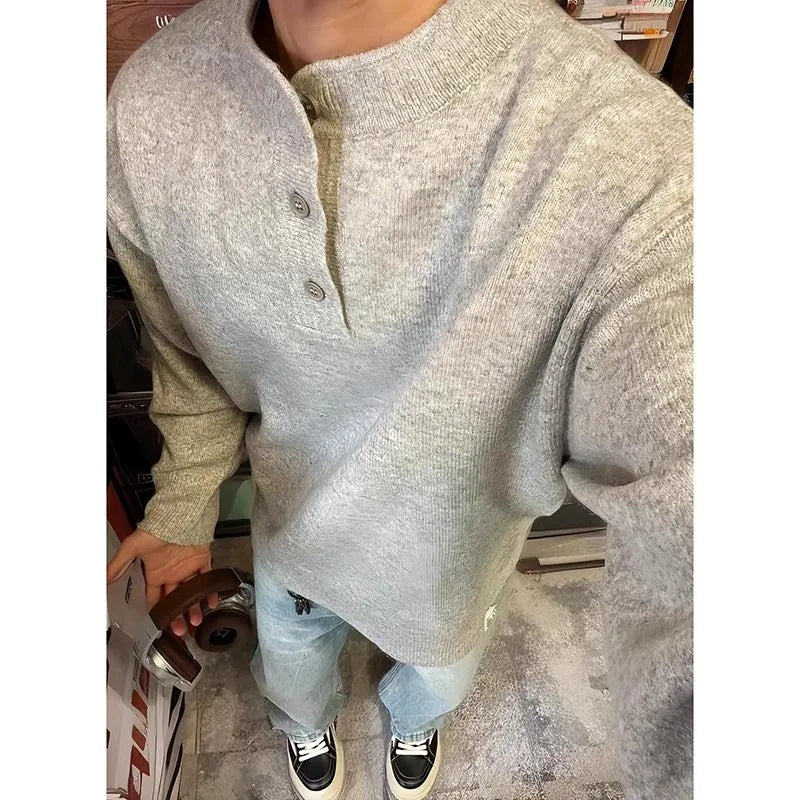 American Retro Neck Sweater Autumn and Winter Mature and Steady Men's Sweater Lazy Style Inner Bottom