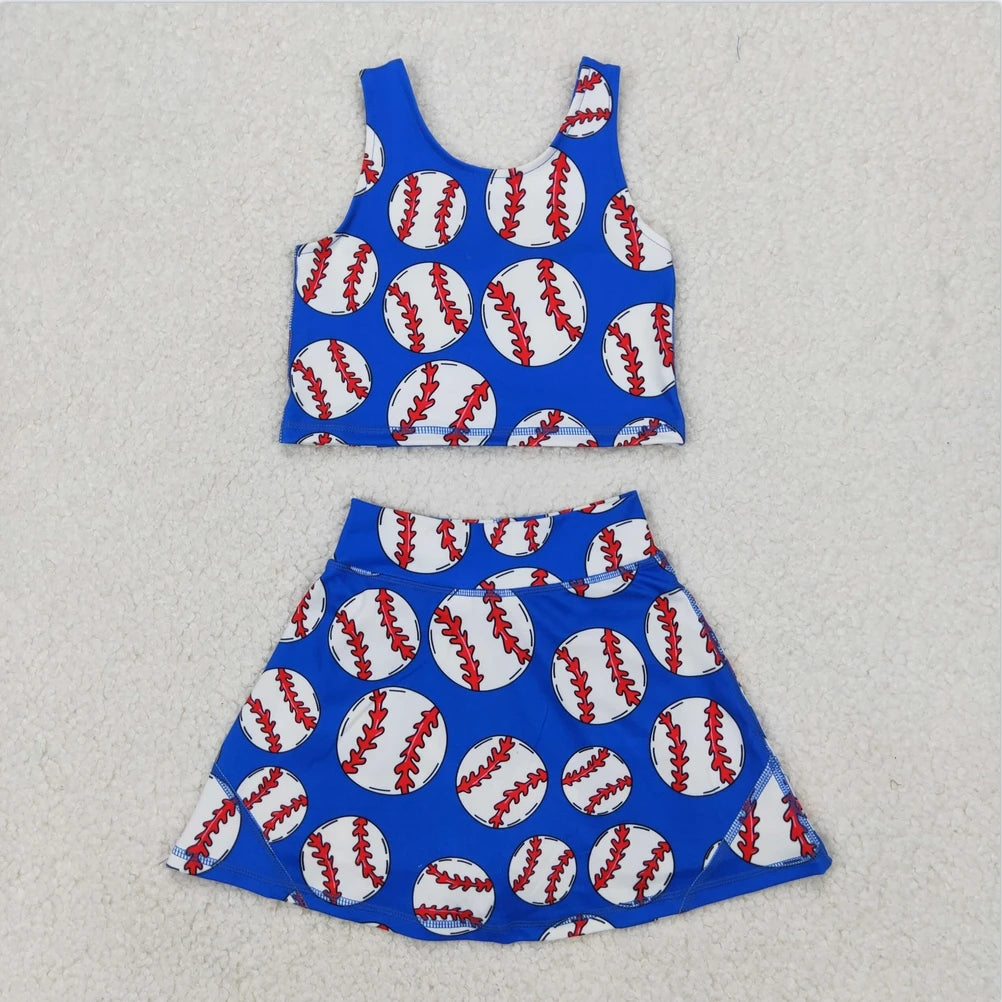 Baby Girl Clothes Kids Sets Toddler Girls Summer Athletic Acive Wear with Blue Castles Yoga Vest Top Sports Skorts Dresses