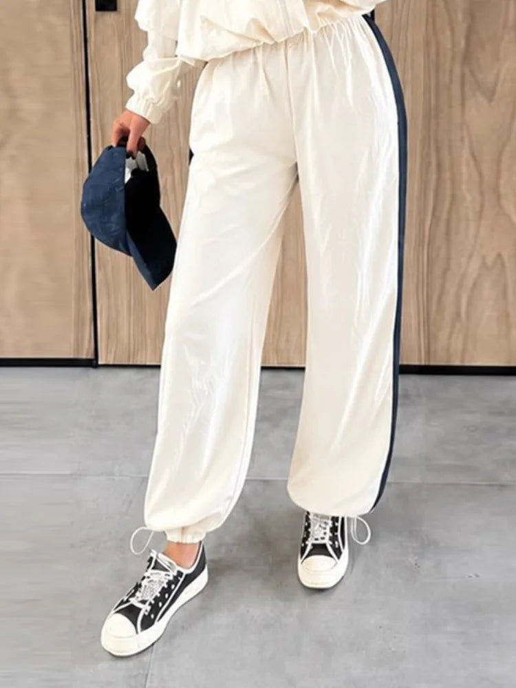 Women Color Block Zip Up 2 Piece Set  Long Sleeve Stand Collar Jacket High Waist Shorts Suit 2026 Spring Autumn Casual Outfit
