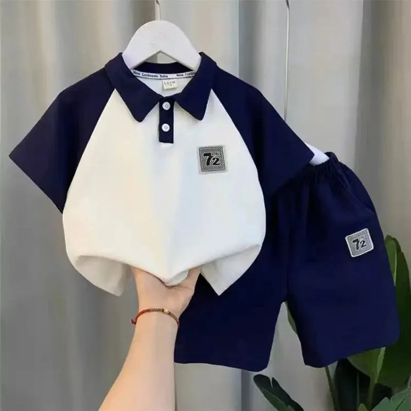 1Set Boys Girls Leisure Set Fashion Children Short Sleeve Shorts Sets Summer Kids Clothes Baby Tee Pants Solid Color Tracksuits