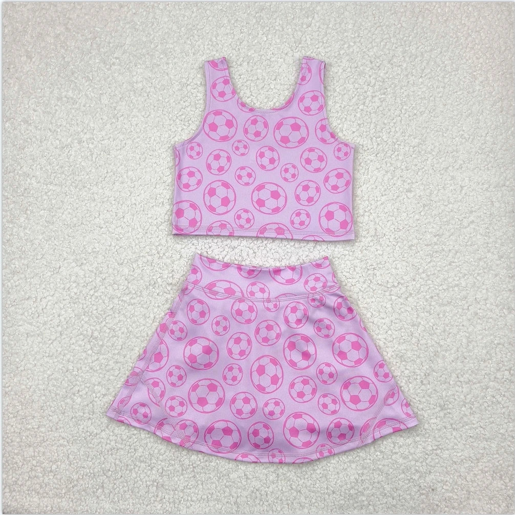 Baby Girl Clothes Kids Sets Toddler Girls Summer Athletic Acive Wear with Blue Castles Yoga Vest Top Sports Skorts Dresses
