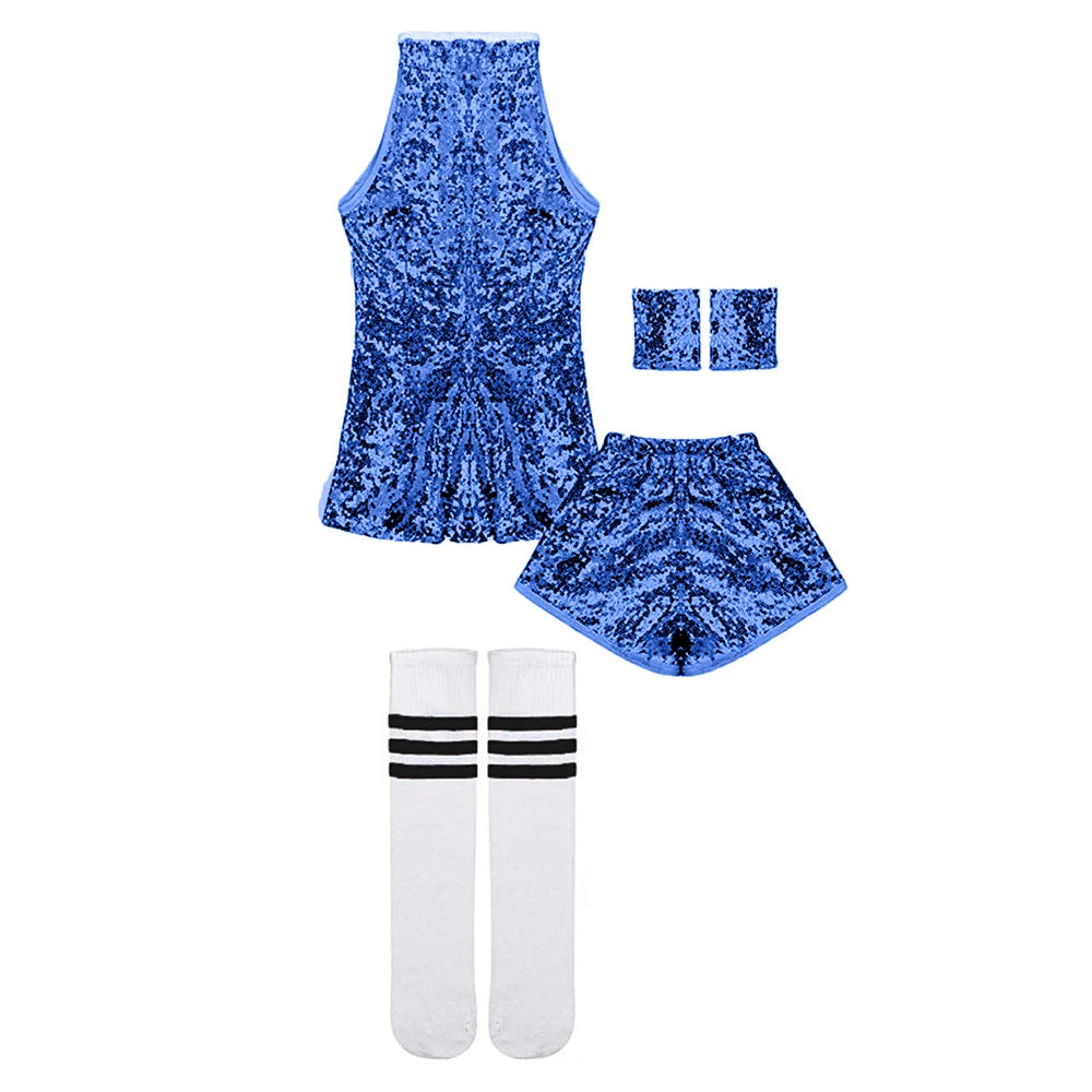 LOlanta 5-12 Years Girls Sequins Cheerleading Dress with Socks Jazz Modern Street Dance Hip-Hop Performances Costumes