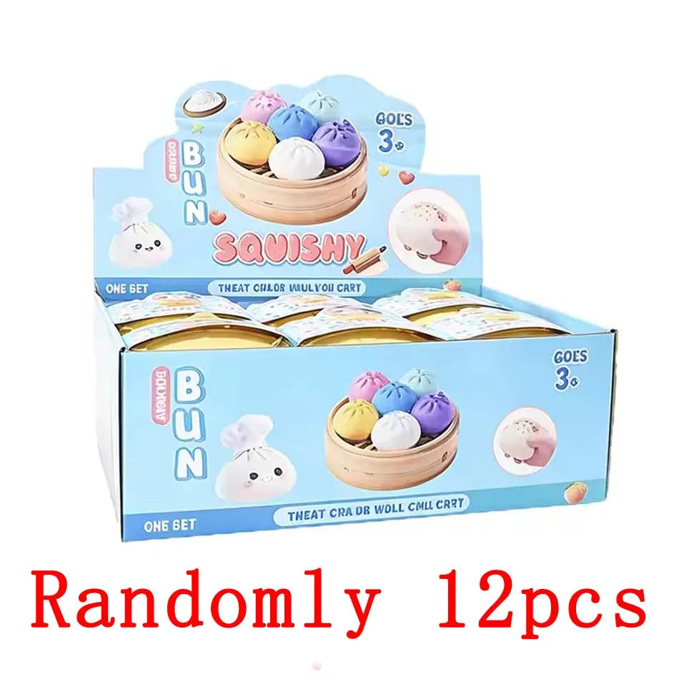 2026 Hot Colorful Dumpling Squishes Stress Balls Fidget Sensory Toys Simulation Food Squishies Bun with Steamer Squeeze Gifts