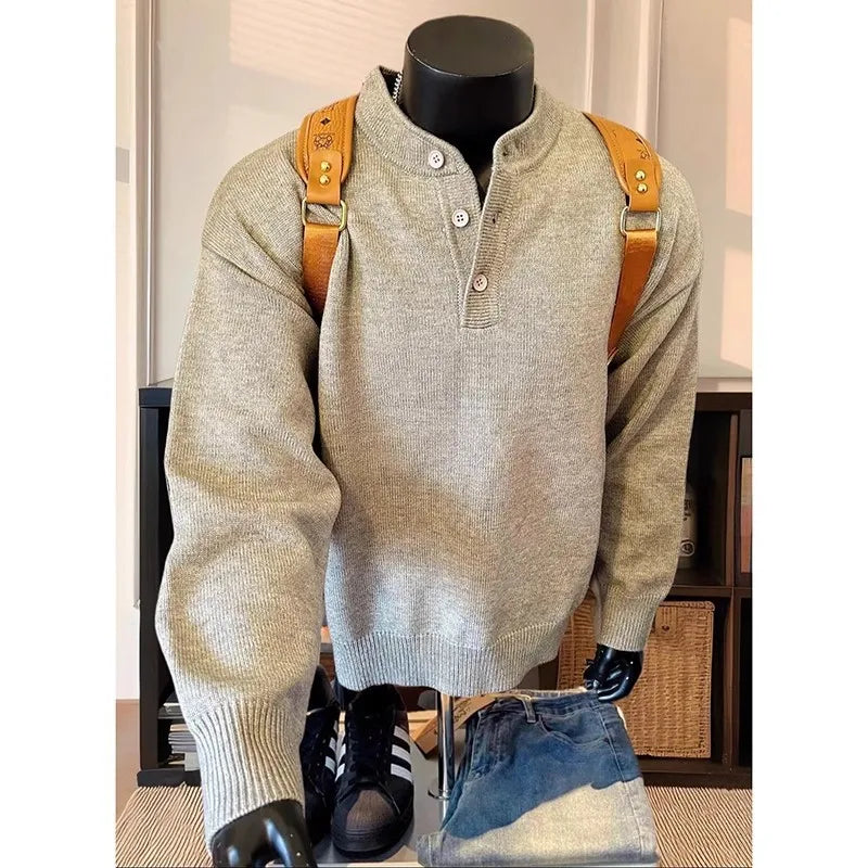 American Retro Neck Sweater Autumn and Winter Mature and Steady Men's Sweater Lazy Style Inner Bottom