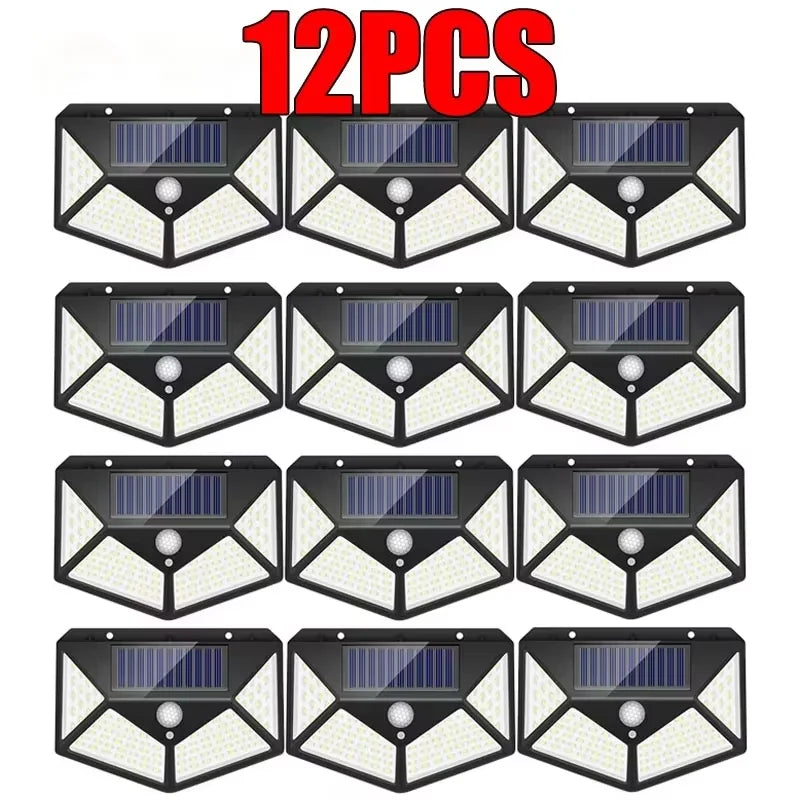 Solar Security Lamp Outdoor Garden Decor Waterproof Solar Powered 100 LED PIR Motion Sensor Spotlight for Yard & Pathway, Fence.
