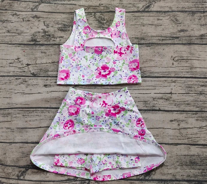 Baby Girl Clothes Kids Sets Toddler Girls Summer Athletic Acive Wear with Blue Castles Yoga Vest Top Sports Skorts Dresses
