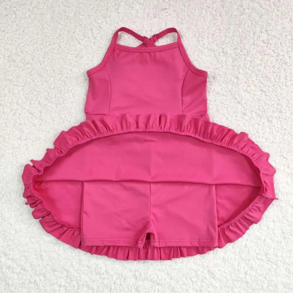 Baby Girl Clothes Kids Sets Toddler Girls Summer Athletic Acive Wear with Blue Castles Yoga Vest Top Sports Skorts Dresses