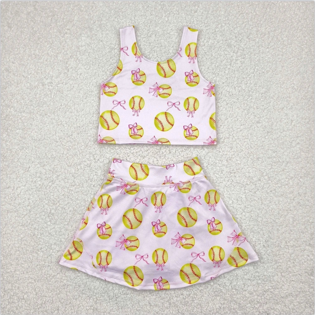 Baby Girl Clothes Kids Sets Toddler Girls Summer Athletic Acive Wear with Blue Castles Yoga Vest Top Sports Skorts Dresses