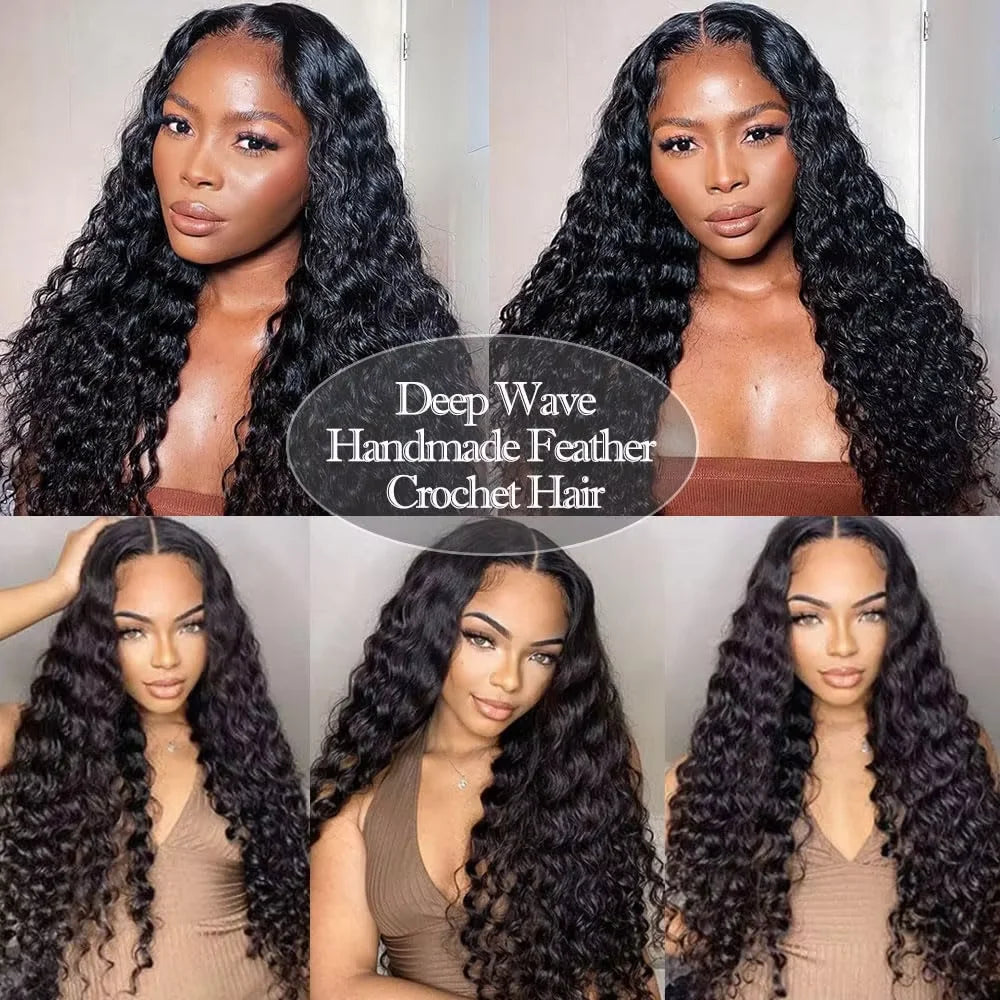 Deep Wave Feather Crochet Human Hair For Braiding Curly Human Hair Extensions Knotless Pre-Separated Feather Crochet Hair