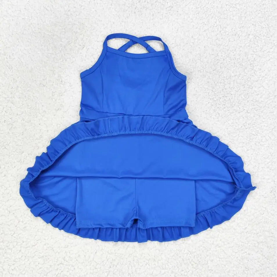 Baby Girl Clothes Kids Sets Toddler Girls Summer Athletic Acive Wear with Blue Castles Yoga Vest Top Sports Skorts Dresses