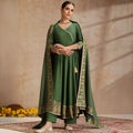 Elegant Indian Ethnic Set Women Cotton Silk Suit Bollywood Style V-Neck Kurti Pant Dupatta Breathable Festive Outfit India Dress