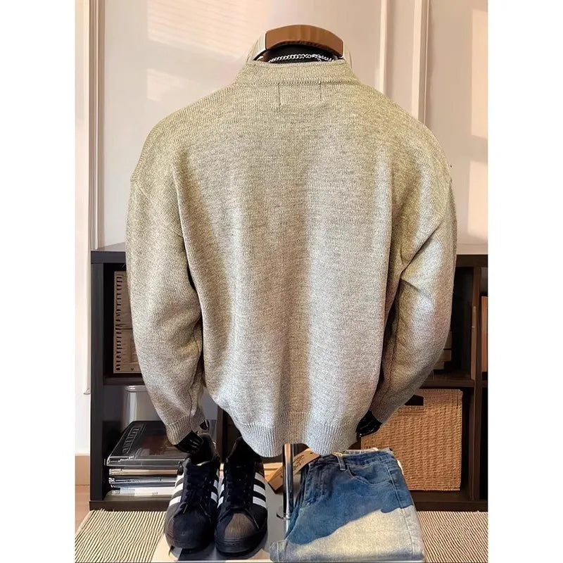 American Retro Neck Sweater Autumn and Winter Mature and Steady Men's Sweater Lazy Style Inner Bottom