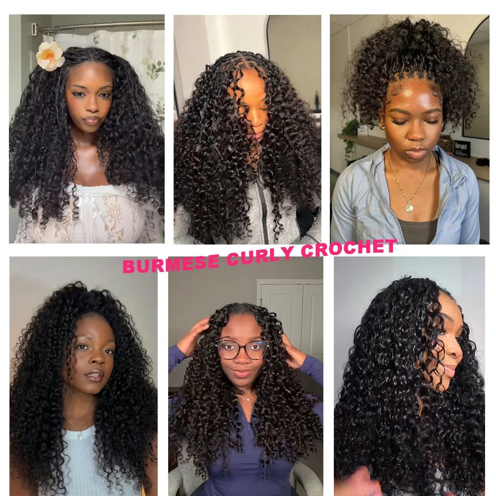 Miracle Knots Hair Feather Crochet Human Hair Crochet Braids Burmese Curly Crochet Hair Extension Feathered Human Crochet Hair