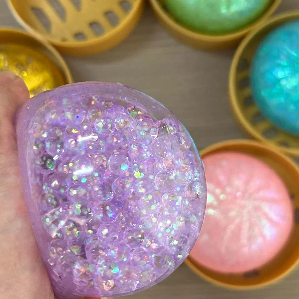 2026 Hot Colorful Dumpling Squishes Stress Balls Fidget Sensory Toys Simulation Food Squishies Bun with Steamer Squeeze Gifts
