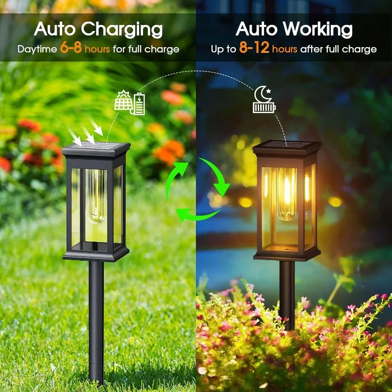 Solar Garden Lights LED Solar Pathway Lights Outdoor Waterproof Auto On/Off for Landscape Yard Walkway Lawn Lighting Warm White