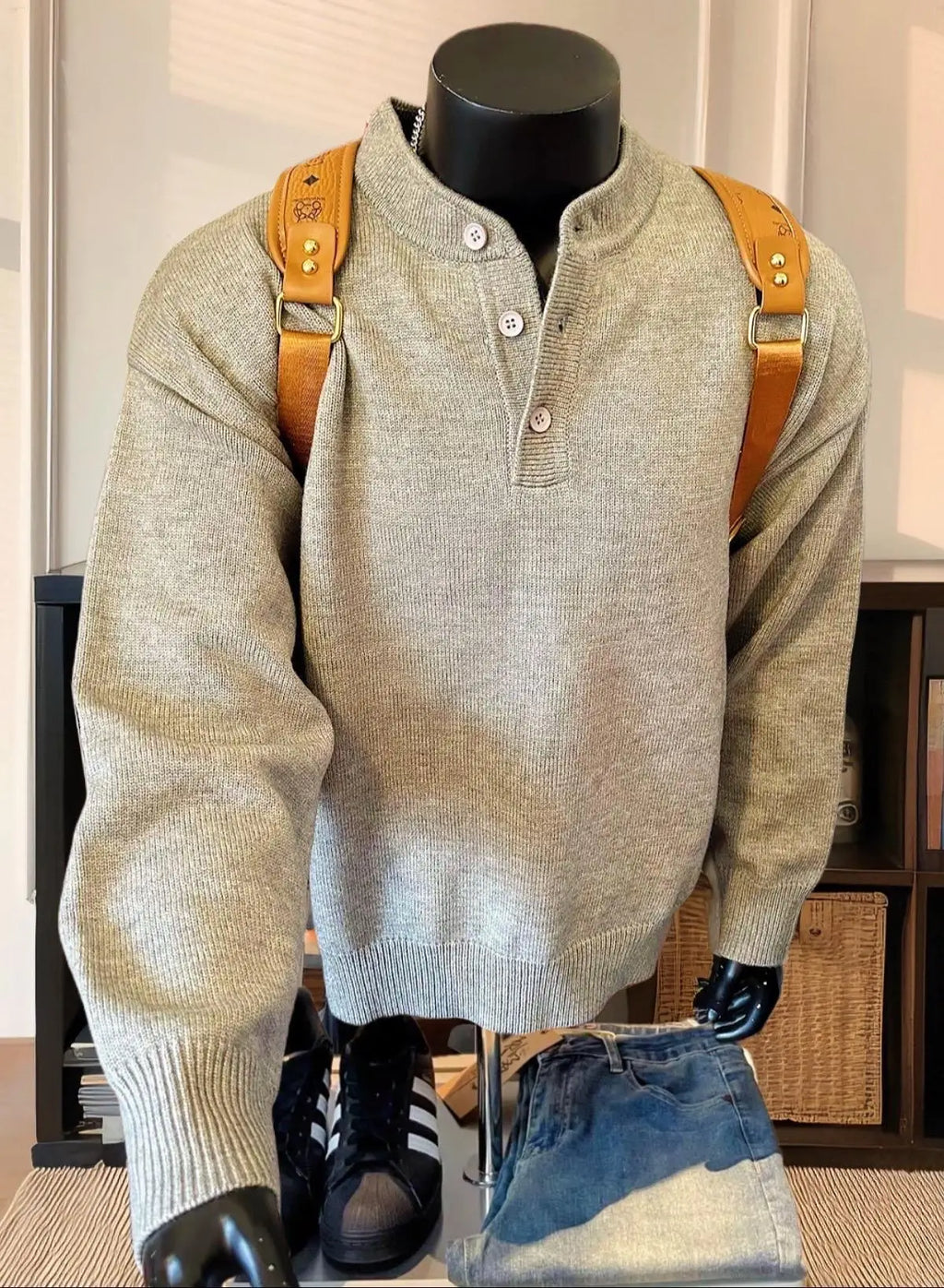 American Retro Neck Sweater Autumn and Winter Mature and Steady Men's Sweater Lazy Style Inner Bottom