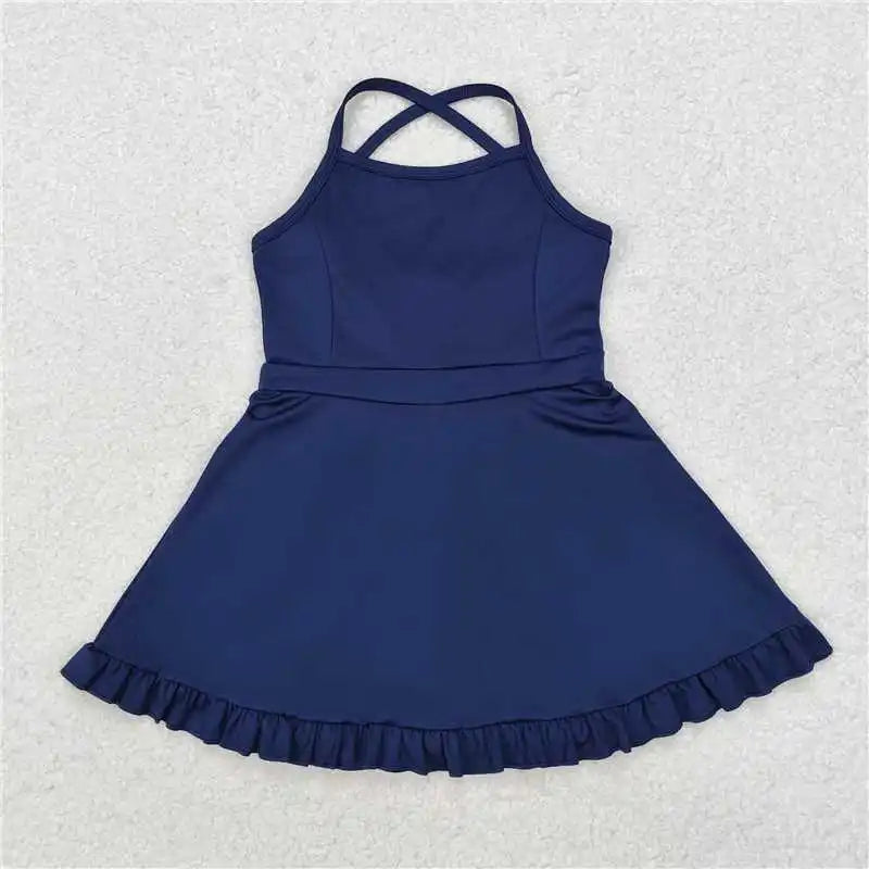 Baby Girl Clothes Kids Sets Toddler Girls Summer Athletic Acive Wear with Blue Castles Yoga Vest Top Sports Skorts Dresses
