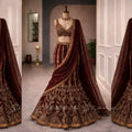 Burgundy Algerian Traditional Three-Piece Evening Gown V-neck with Gold Lace Embroidery Mermaid Silhouette with Veil Customized
