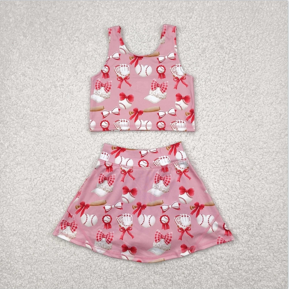 Baby Girl Clothes Kids Sets Toddler Girls Summer Athletic Acive Wear with Blue Castles Yoga Vest Top Sports Skorts Dresses