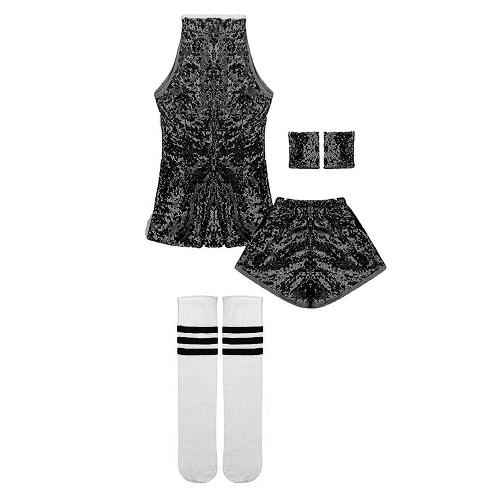 LOlanta 5-12 Years Girls Sequins Cheerleading Dress with Socks Jazz Modern Street Dance Hip-Hop Performances Costumes