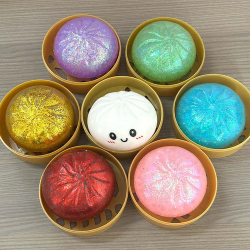 2026 Hot Colorful Dumpling Squishes Stress Balls Fidget Sensory Toys Simulation Food Squishies Bun with Steamer Squeeze Gifts
