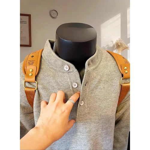 American Retro Neck Sweater Autumn and Winter Mature and Steady Men's Sweater Lazy Style Inner Bottom
