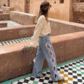 Y2K Women's Diamond Star Blue Jeans High Waist Pockets Zipper Wide Leg Denim Pant 2026 Summer Autumn Lady Street All-match Pants