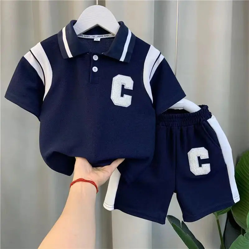 1Set Boys Girls Leisure Set Fashion Children Short Sleeve Shorts Sets Summer Kids Clothes Baby Tee Pants Solid Color Tracksuits